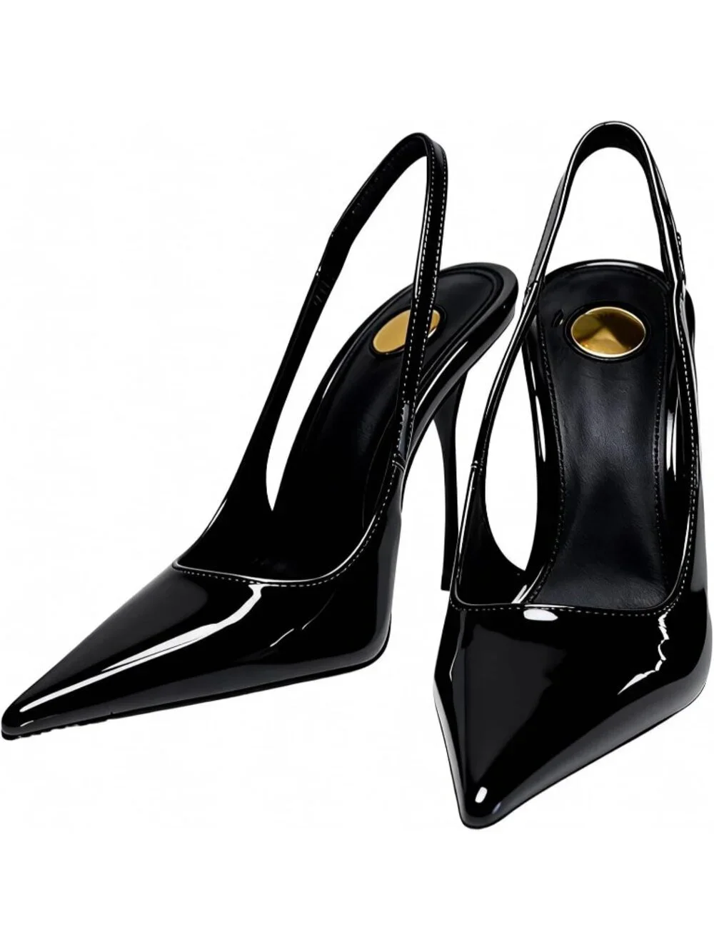 Women’s Black Pointed Toe Slingback Pumps Patent Leather Stiletto Heel Shoes